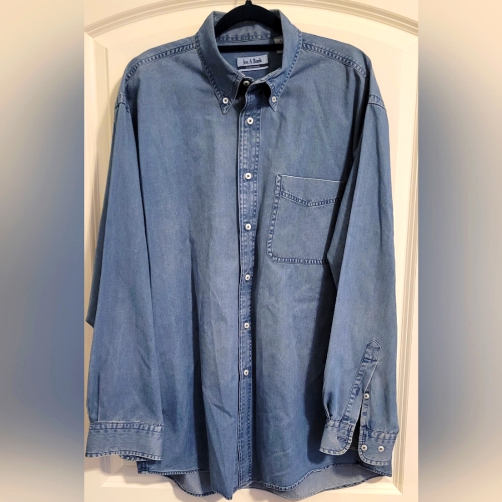 Jos A. Bank Mens Blue Collared Button Down Shirt Large